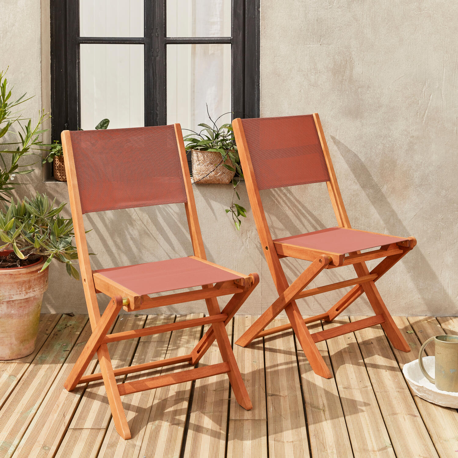 Cadeira de jardim dobrável em madeira, set de 2, Terra Cotta