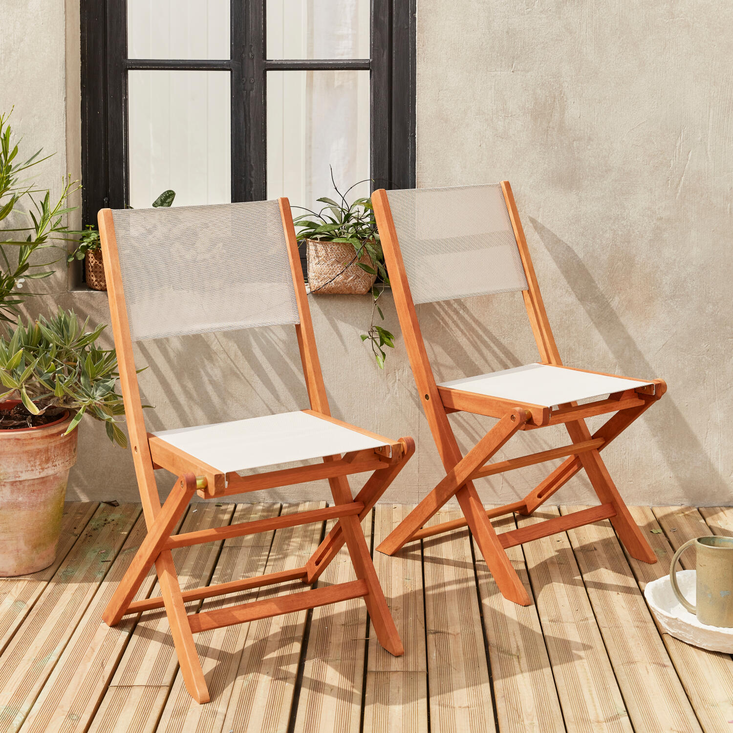 Cadeira de jardim dobrável em madeira, set de 2, Branco