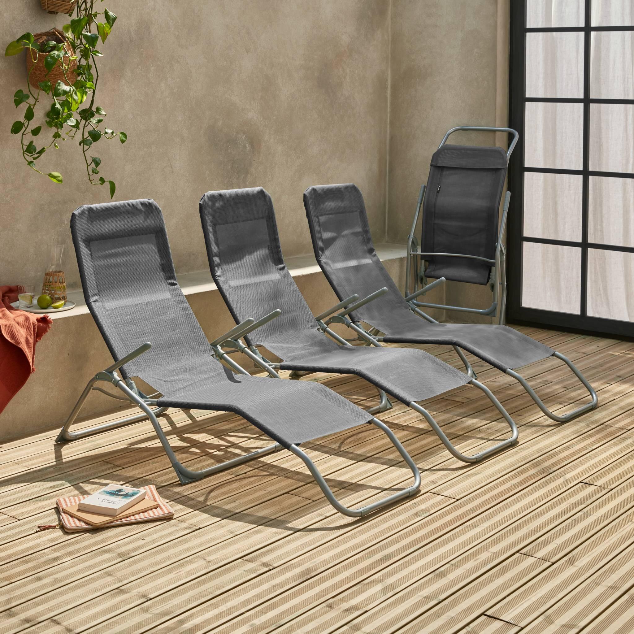 Tumbona plegable de textileno con 2 posiciones, set de 4, Antracita 3/6