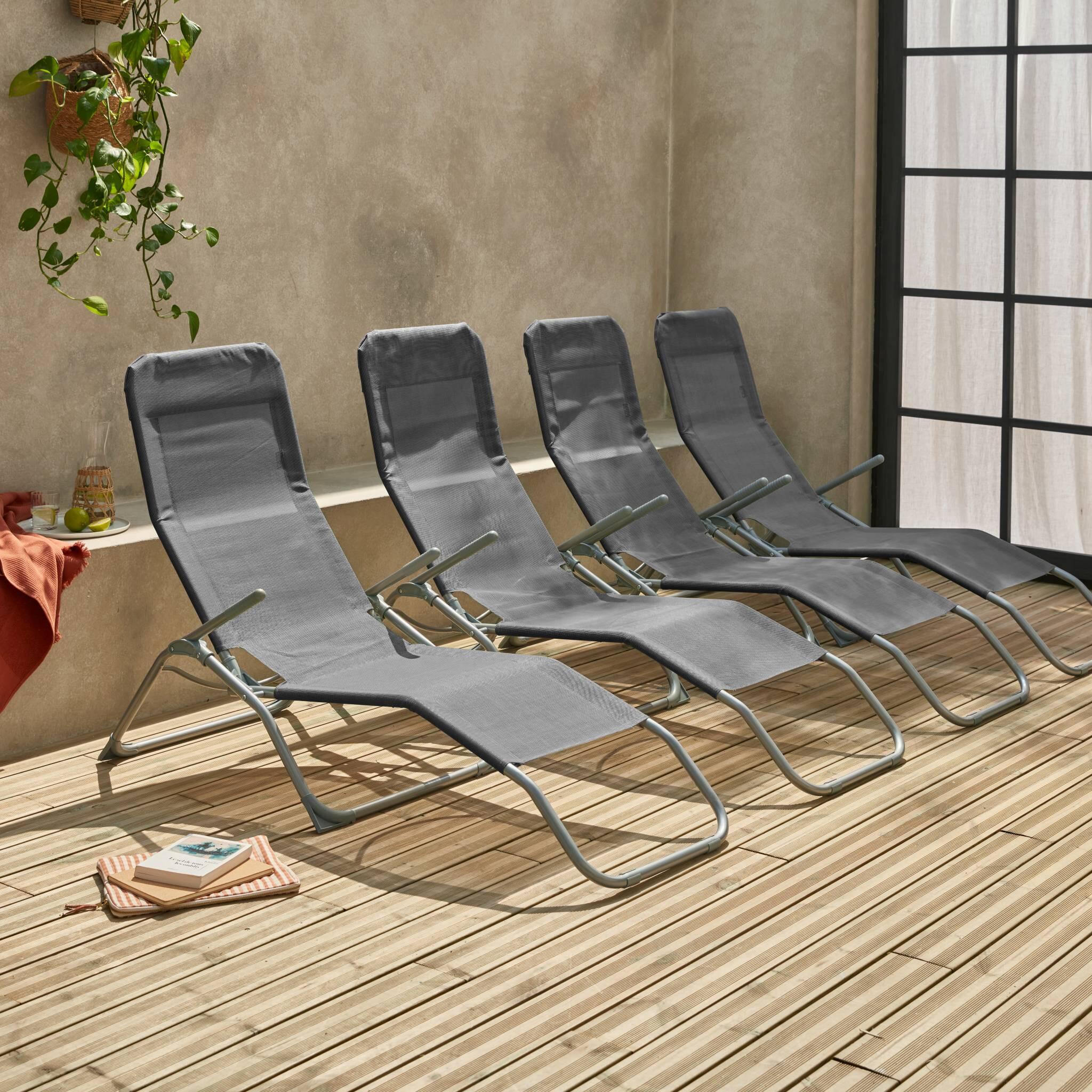 Tumbona plegable de textileno con 2 posiciones, set de 4, Antracita 2/6