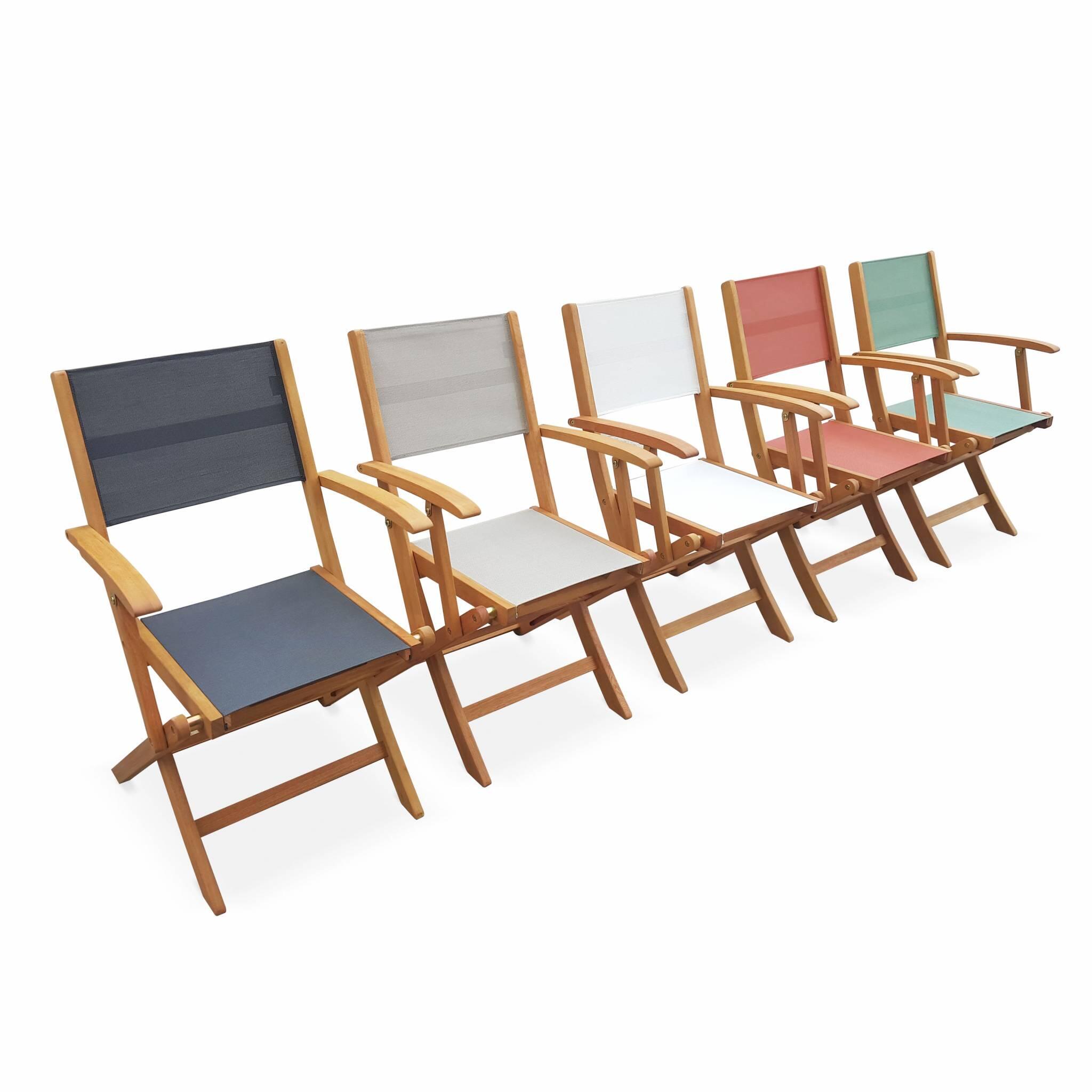 Silla de jardín plegable de madera de eucalipto, set de 2, Blanco 6/6
