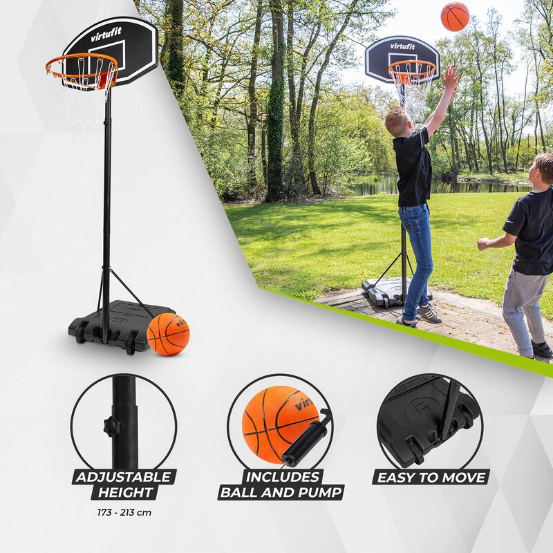 Poste de basquetebol ajustável - 170 a 215 cm com bola e bomba