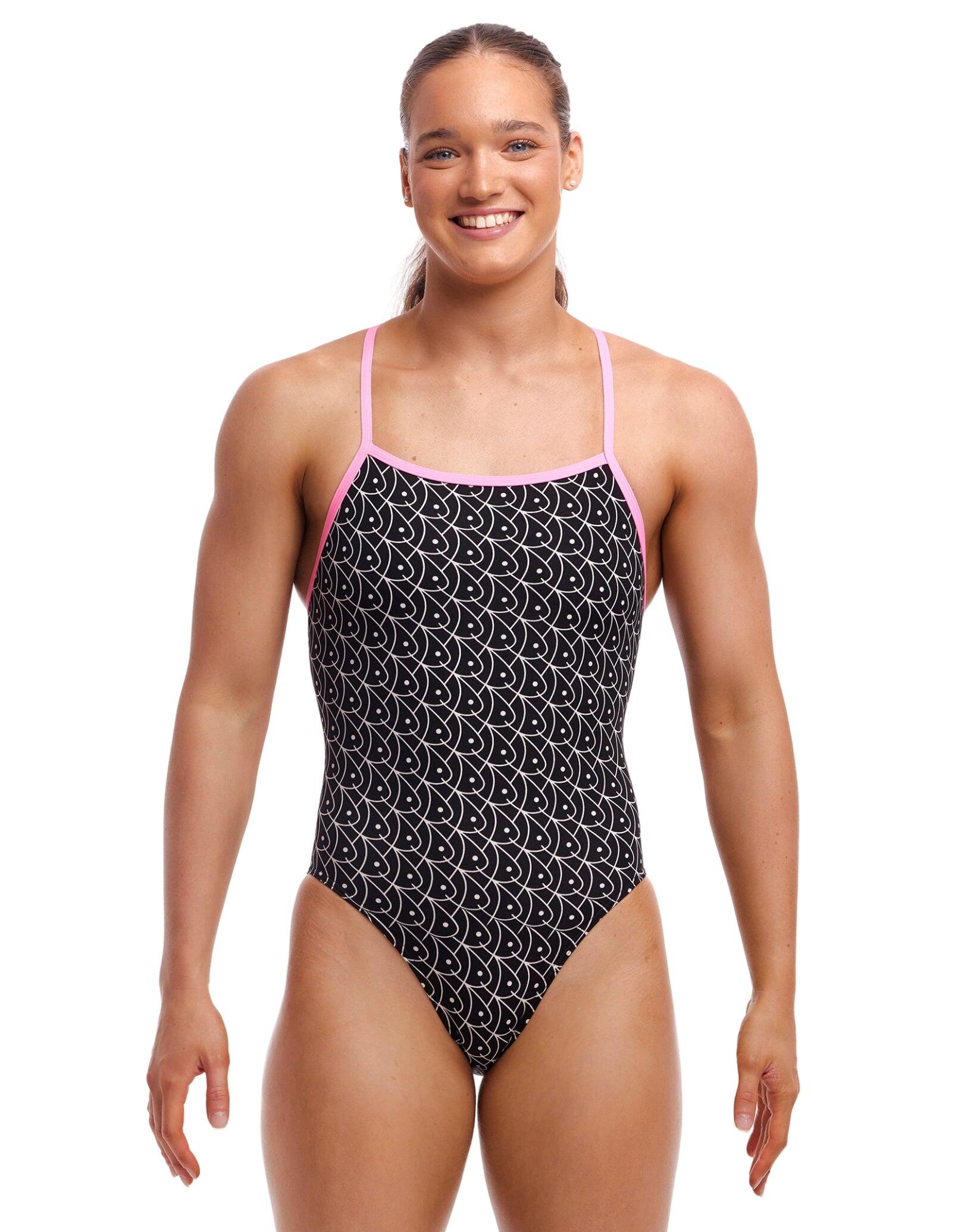 Funkita Summer Fish Tie Me Tight Swimsuit -Black/Pink 1/5