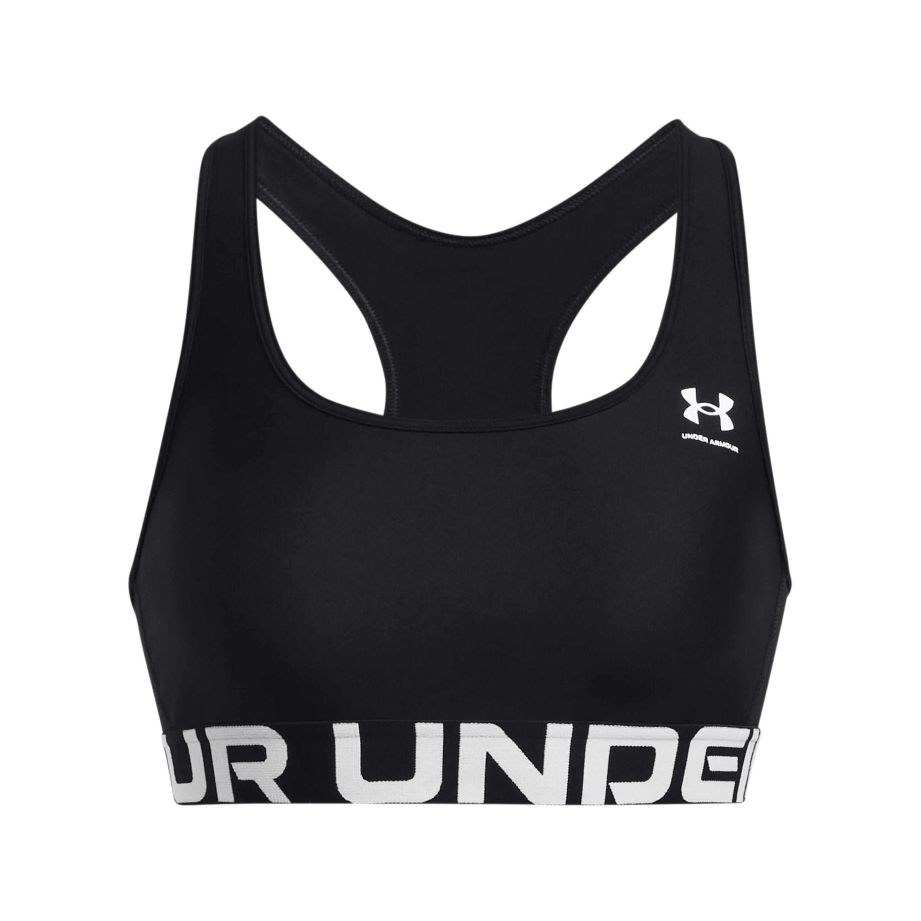 Under Armour - Brassière Femme Under Armour Heatgear Mid Branded - T-shirt Crop Top - Blanc|noir - 40 M - Decathlon