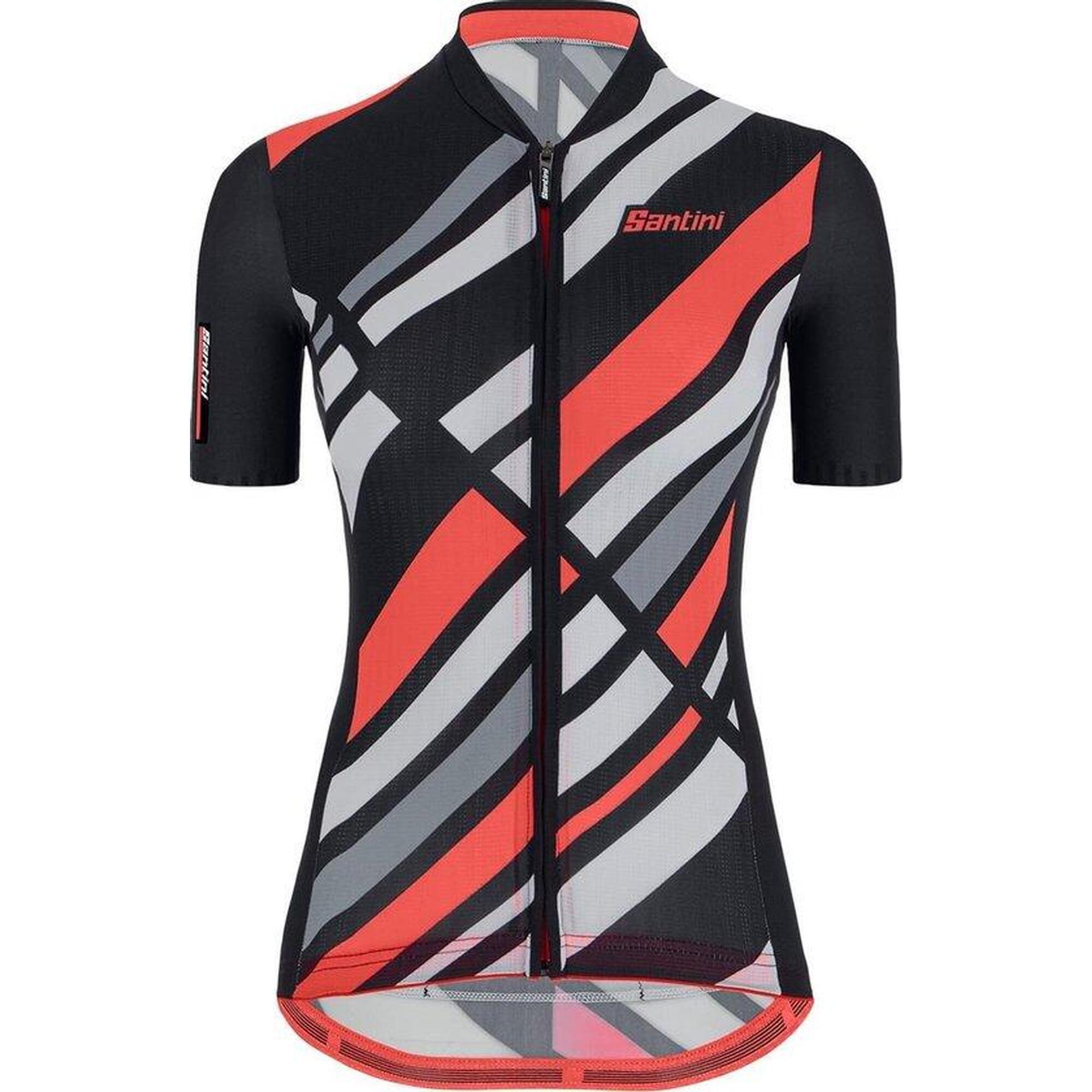 Santini - Maillot De Cyclisme Manches Courtes Noir Femme - Maillot Eco Sleek Raggi S/s - Maillot Manches Courtes - Noir|rose - 48 Xl - Decathlon