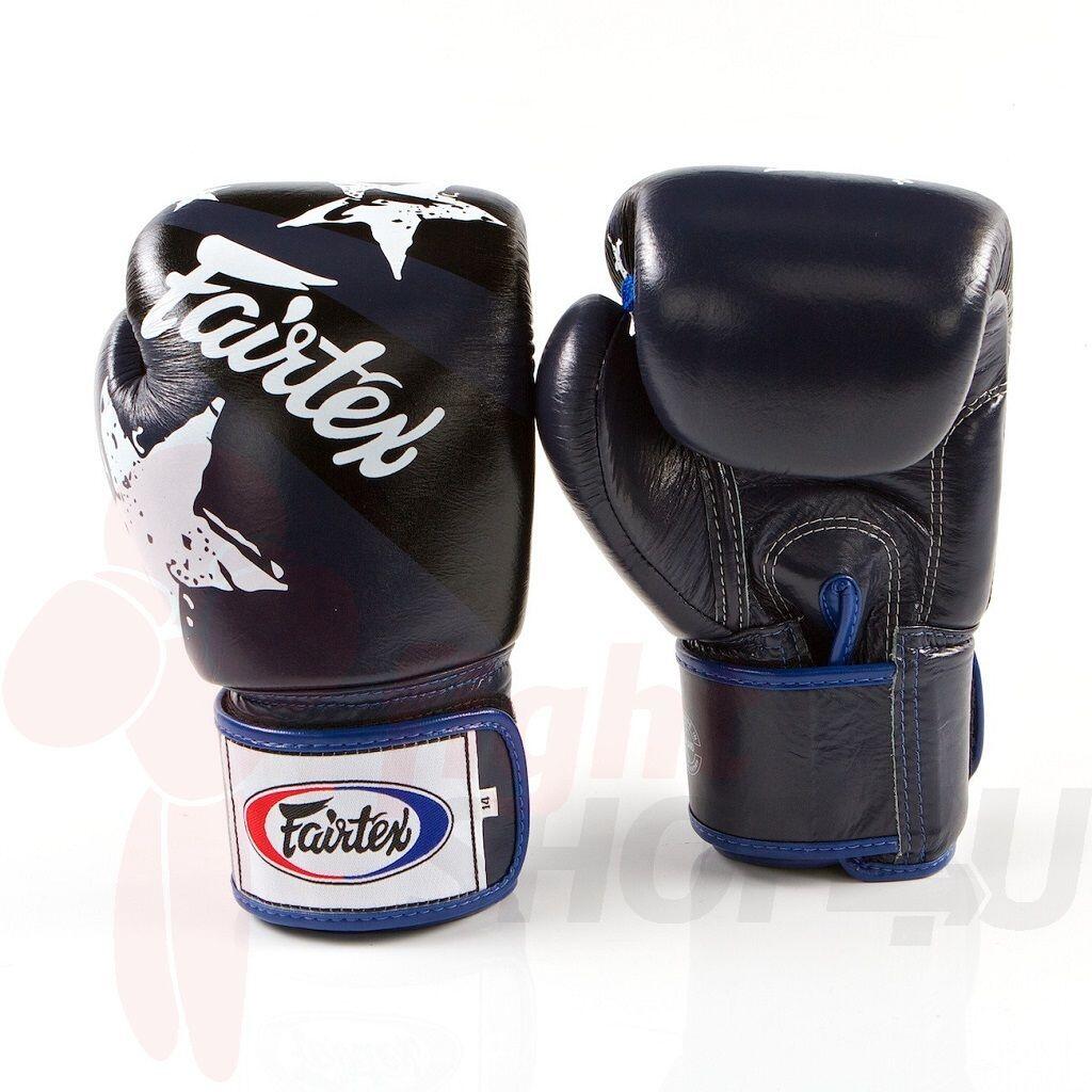 Fairtex Rękawice Bokserskie ze skóry naturalnej BGV1 Nation Niebieskie 3/4