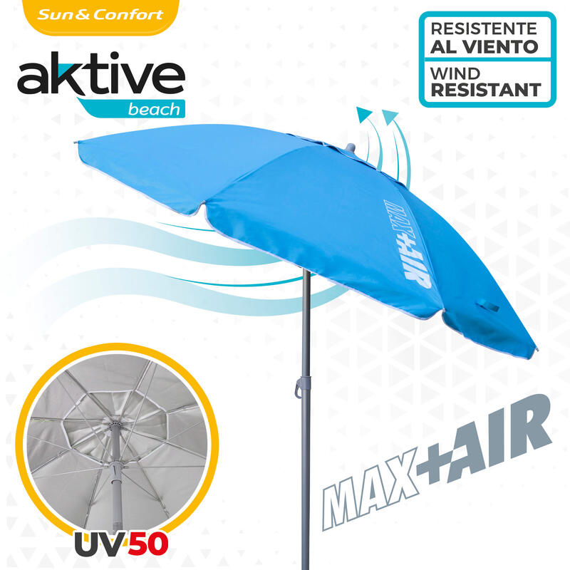 Aktive Pack 2 sillas playa plegables azules + sombrilla 220 cm azul