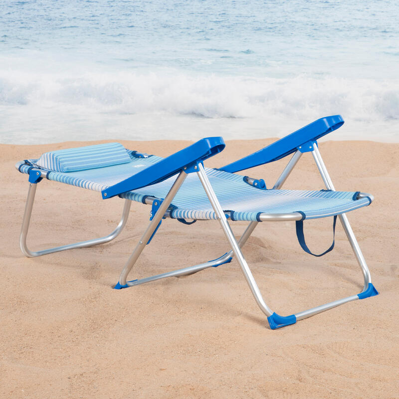 Aktive Pack 2 sillas playa plegables azules + sombrilla 220 cm azul