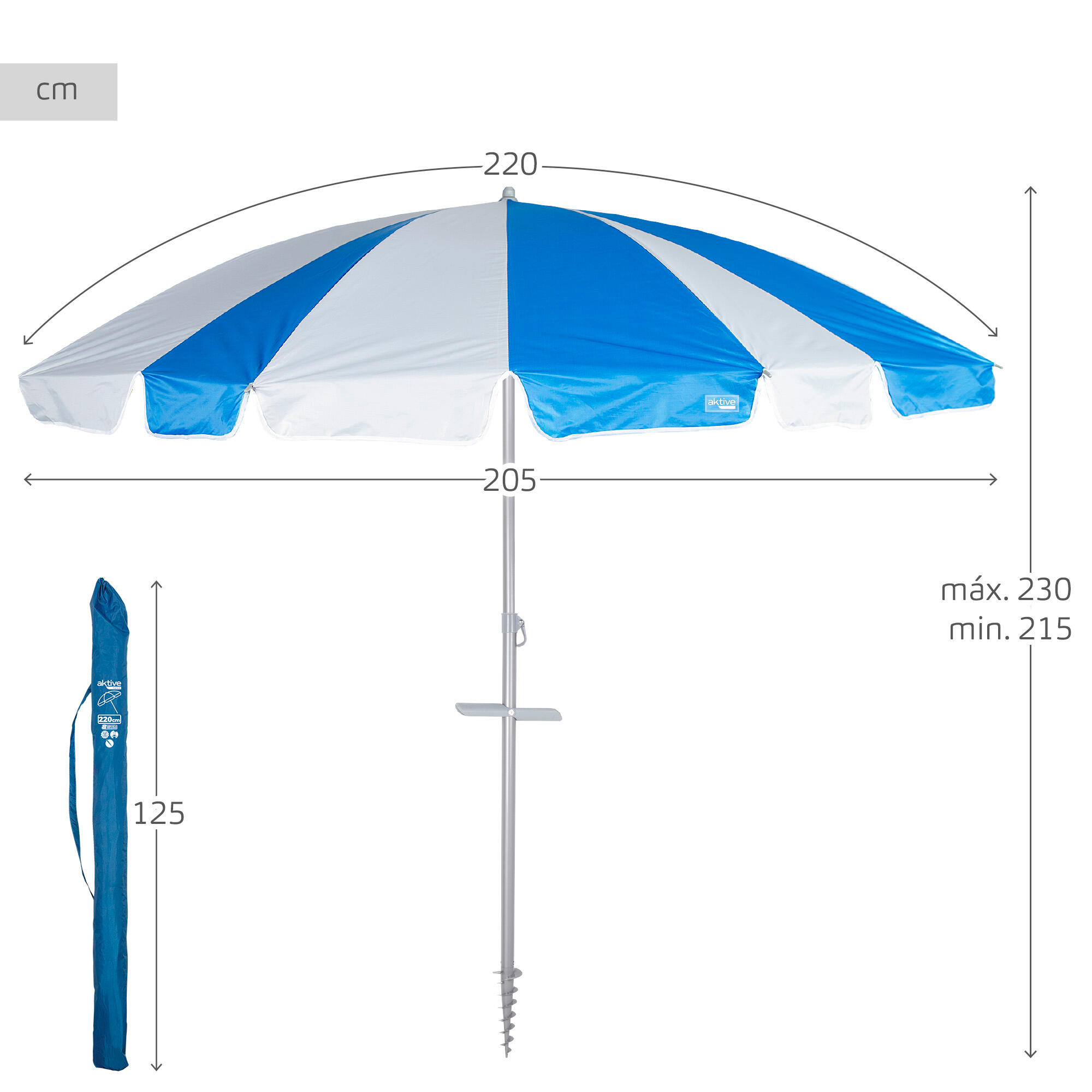 Aktive Confezione da 2 sedie da spiaggia pieghevoli blu XXL + ombrellone 220 cm 6/7
