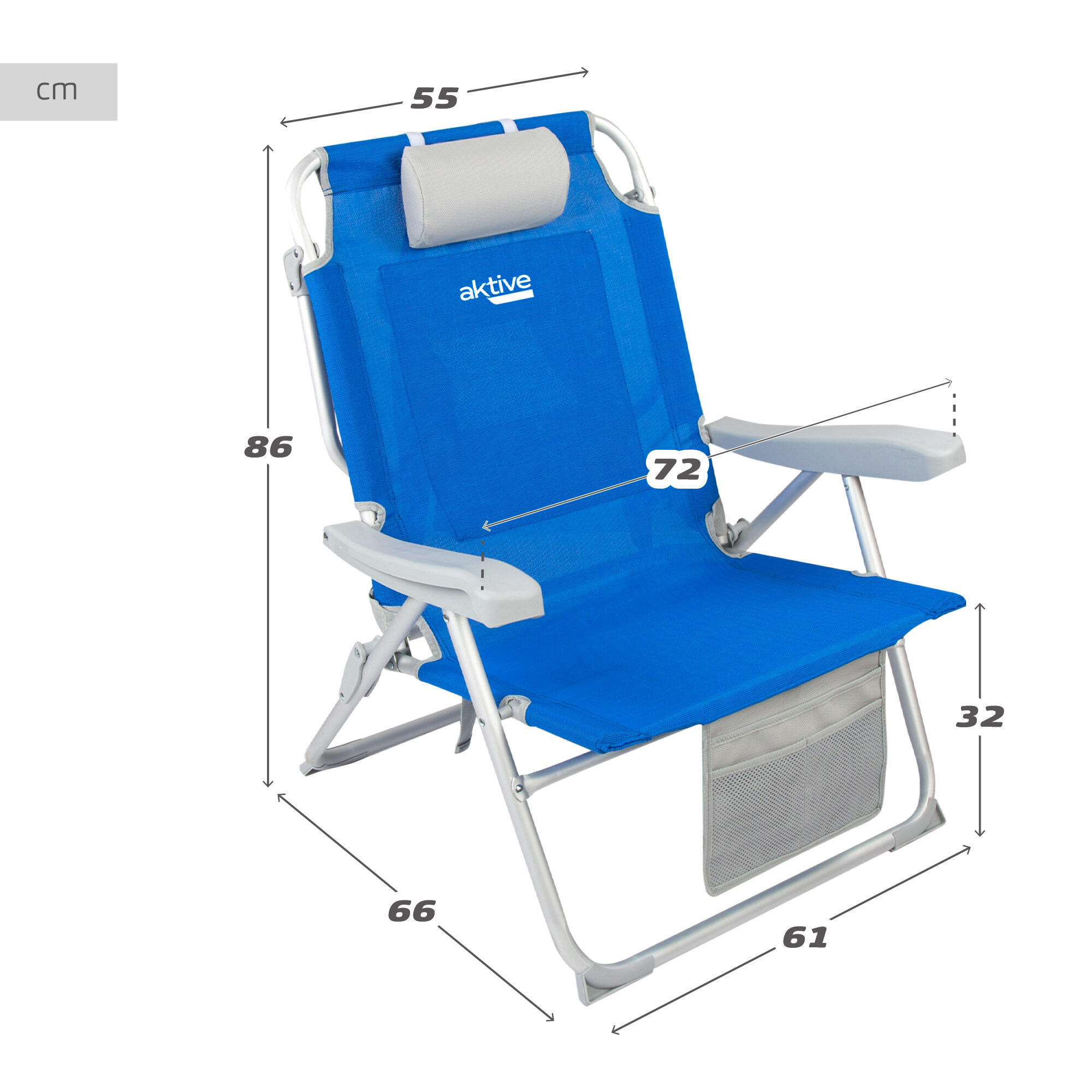 Aktive Confezione da 2 sedie da spiaggia pieghevoli blu XXL + ombrellone 220 cm 7/7