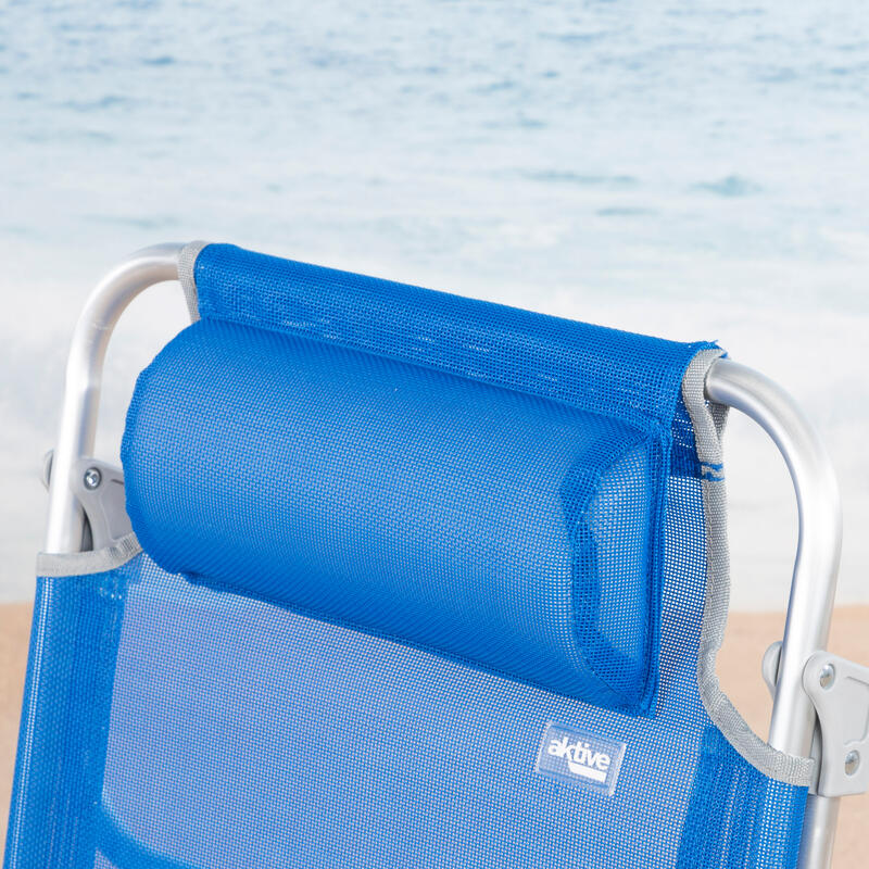 Aktive Pack 2 sillas playa plegables azules + sombrilla 200 cm a rayas