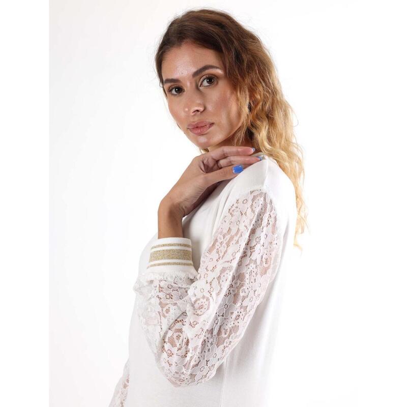 Leone Lace non-sweatshirt pull-on damessweatshirt met ronde hals