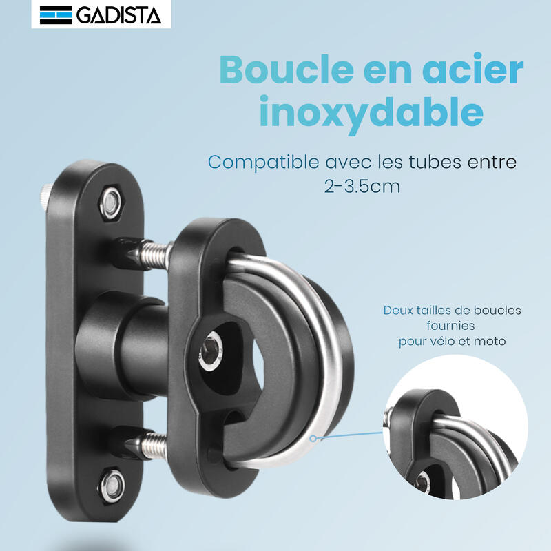 Porte bidon ajustable Velo/Moto, Bouteilles de 48-80 mm, Horizontale/Verticale