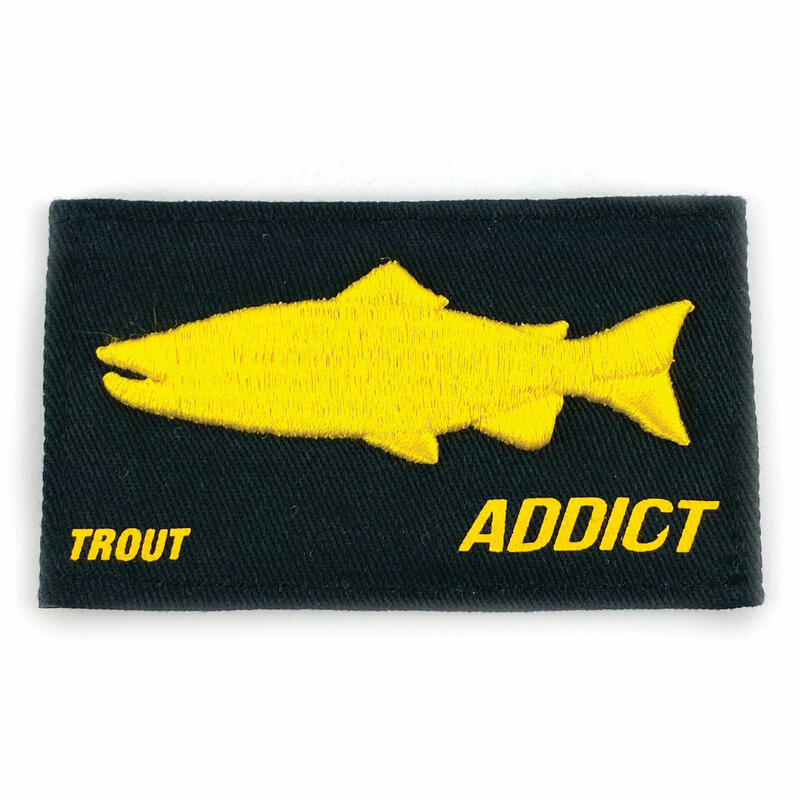 Scratch-Patch schwarz bestickt - "TROUT" (Forelle) Addict 