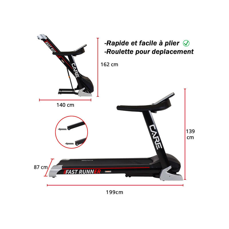 Tapis de course connecté - 22km/h - CARE - FAST RUNNER - KINOMAP