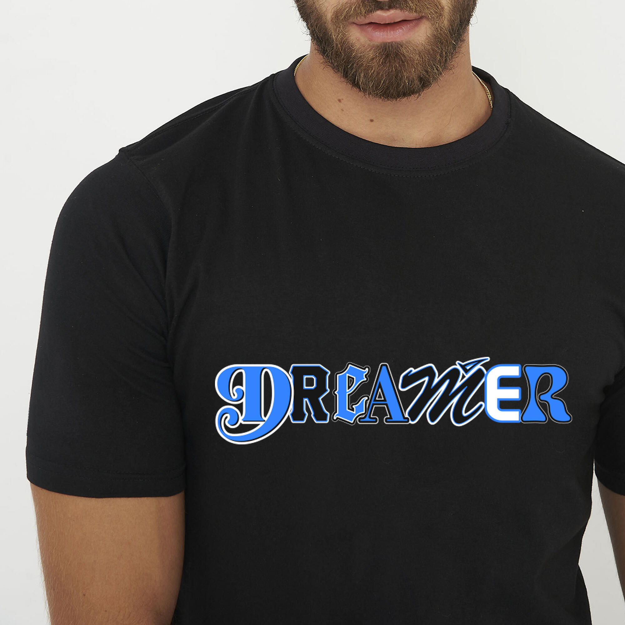 T-shirt aus Baumwolle DREAMER schwarz azurblau 4/6