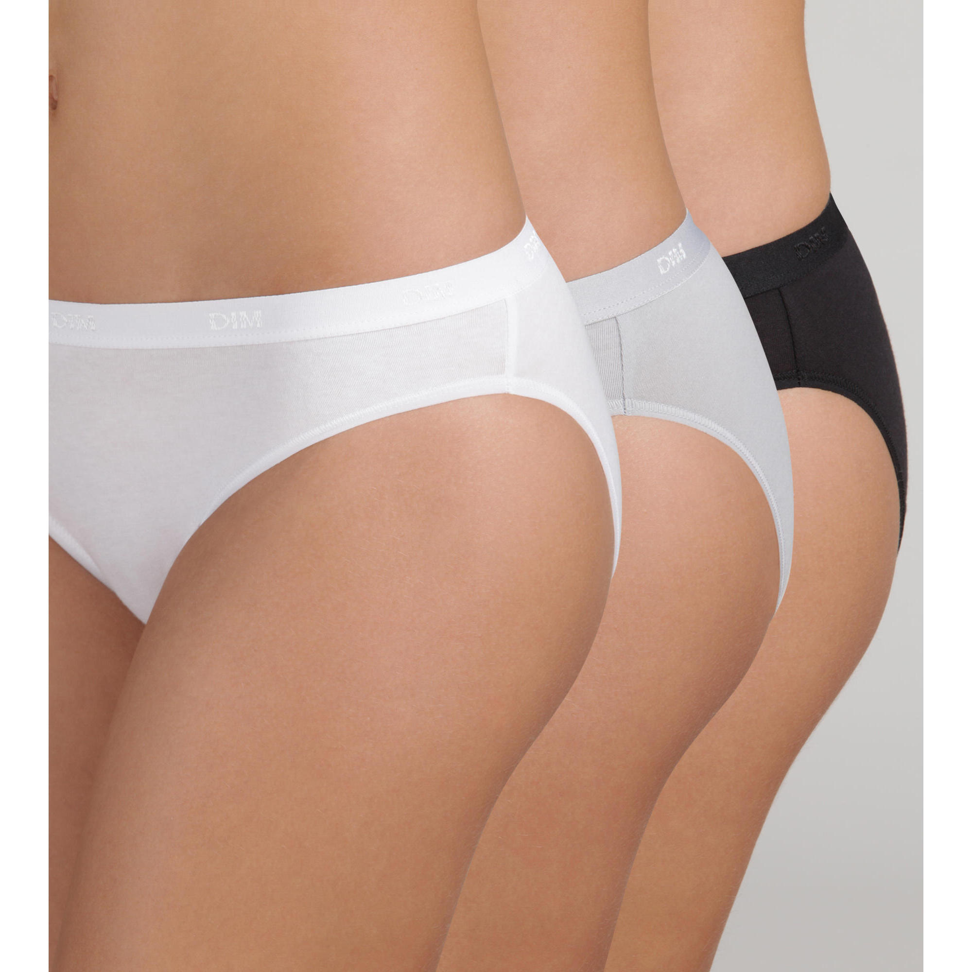 Dim - Lot De 3 Slips Coton Femme Les Pockets - Culotte - Blanc|gris|noir - 40 M - Decathlon