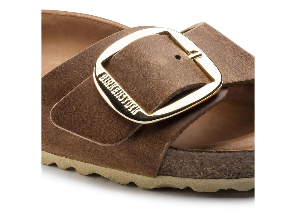 Klapki damskie Birkenstock Madrid Big Buckle Cognac Natural Leather