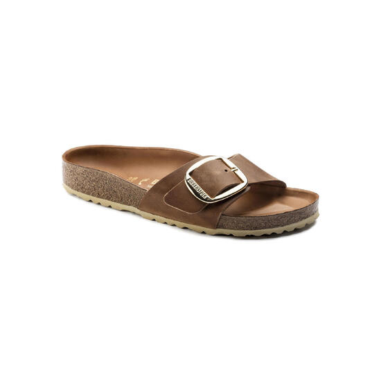 Klapki damskie Birkenstock Madrid Big Buckle Cognac Natural Leather