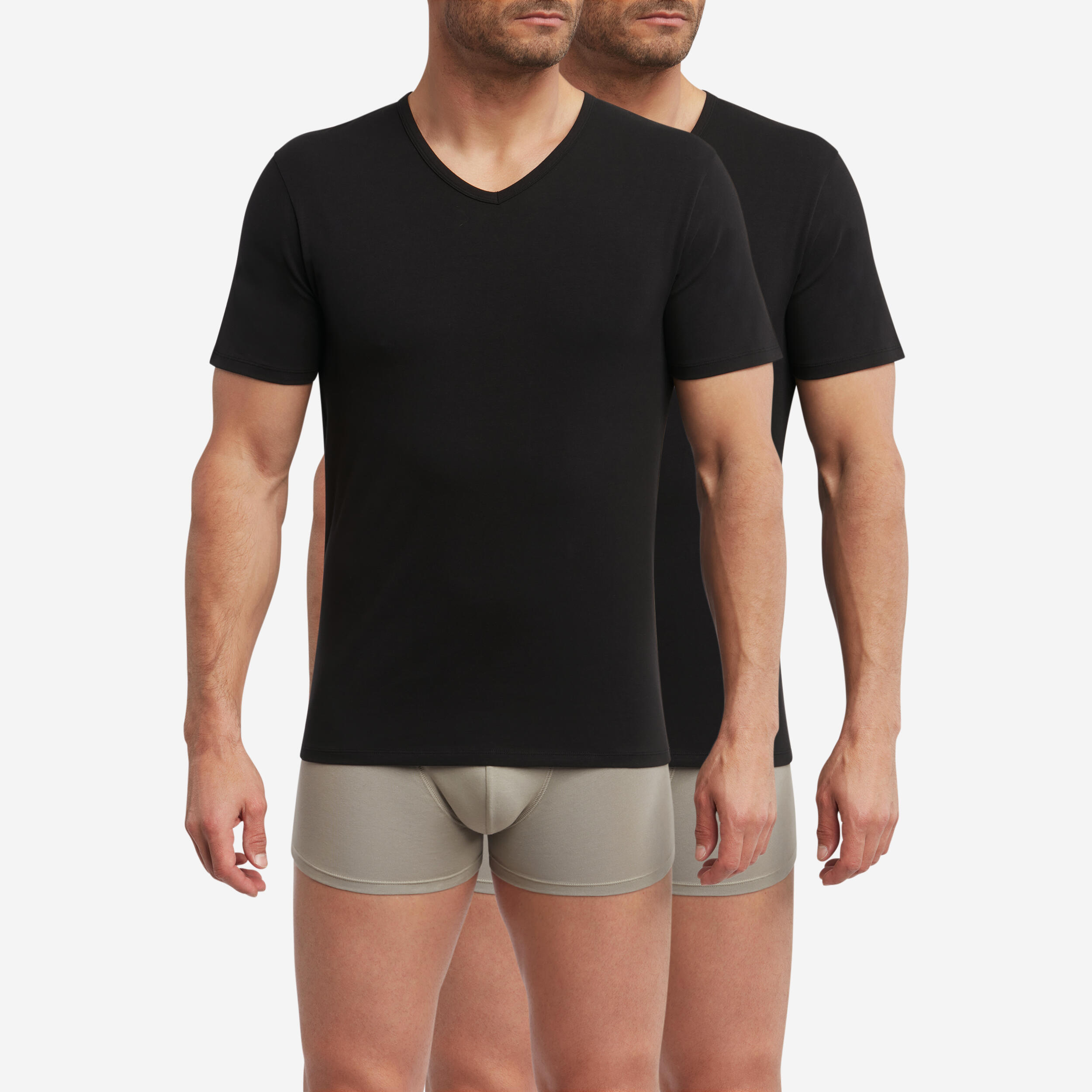 Dim - Lot De 2 T-shirts Homme Thermorégulateur Coton Col V - T-shirt Manches Courtes - Noir - 40 M - Decathlon