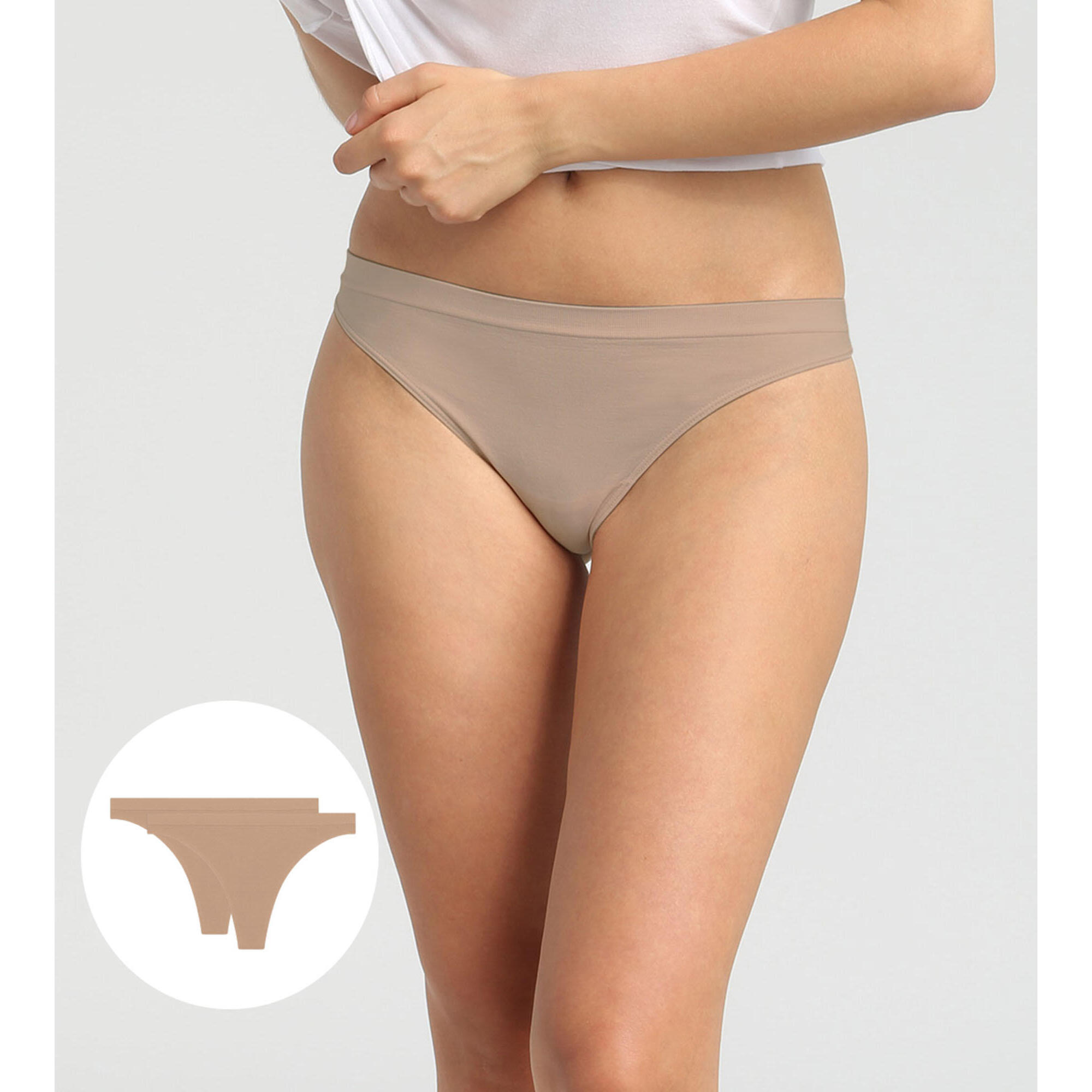 Dim - Lot De 2 Strings Femme Microfibre Seamless - Culotte - Beige - 42 M/l - Decathlon