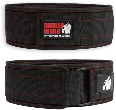 4 inch nylon lifting belt - zwart/rood stitched