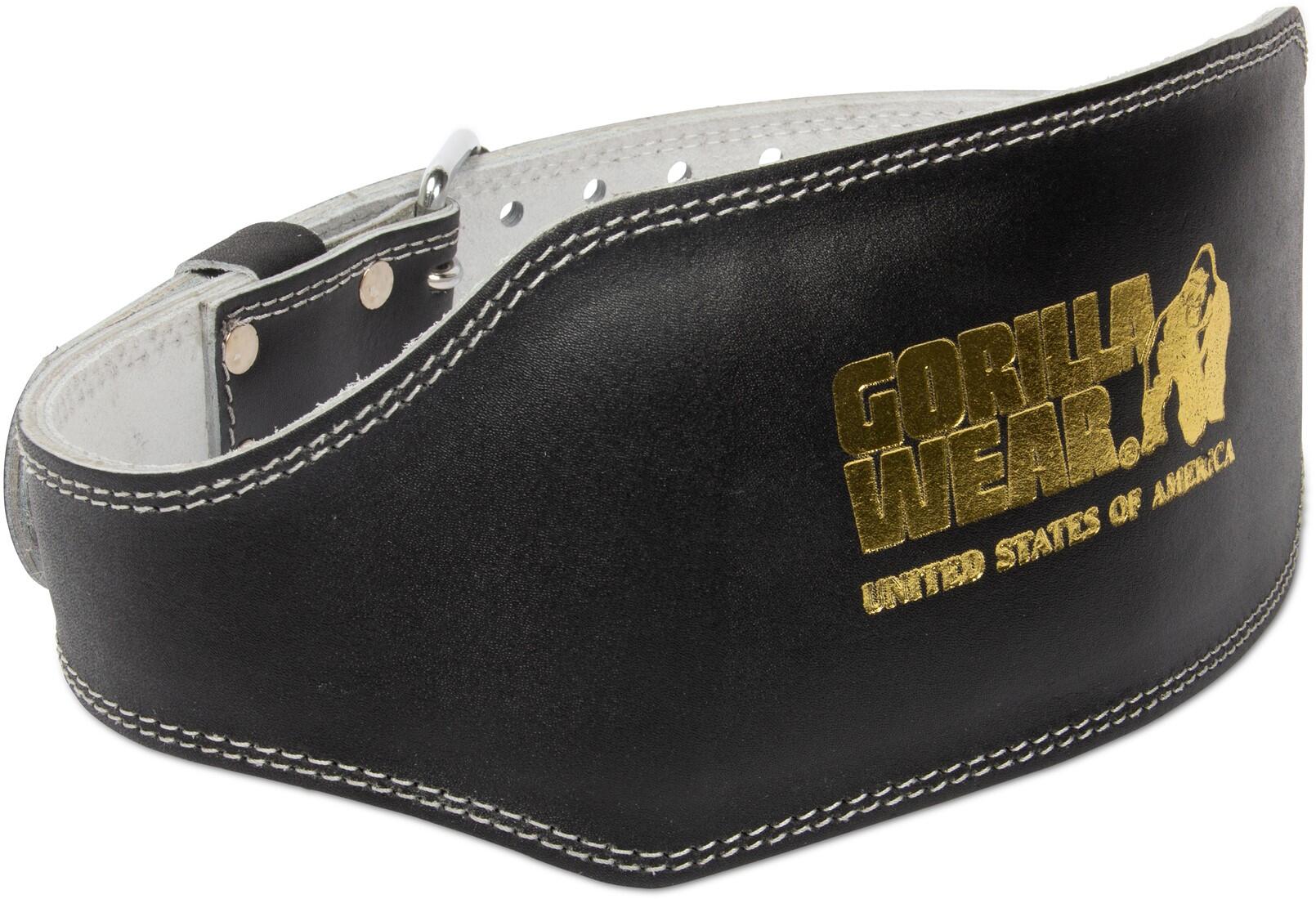 GORILLA WEAR 6 Inch Padded Leather Lifting Belt - Zwart/Goud