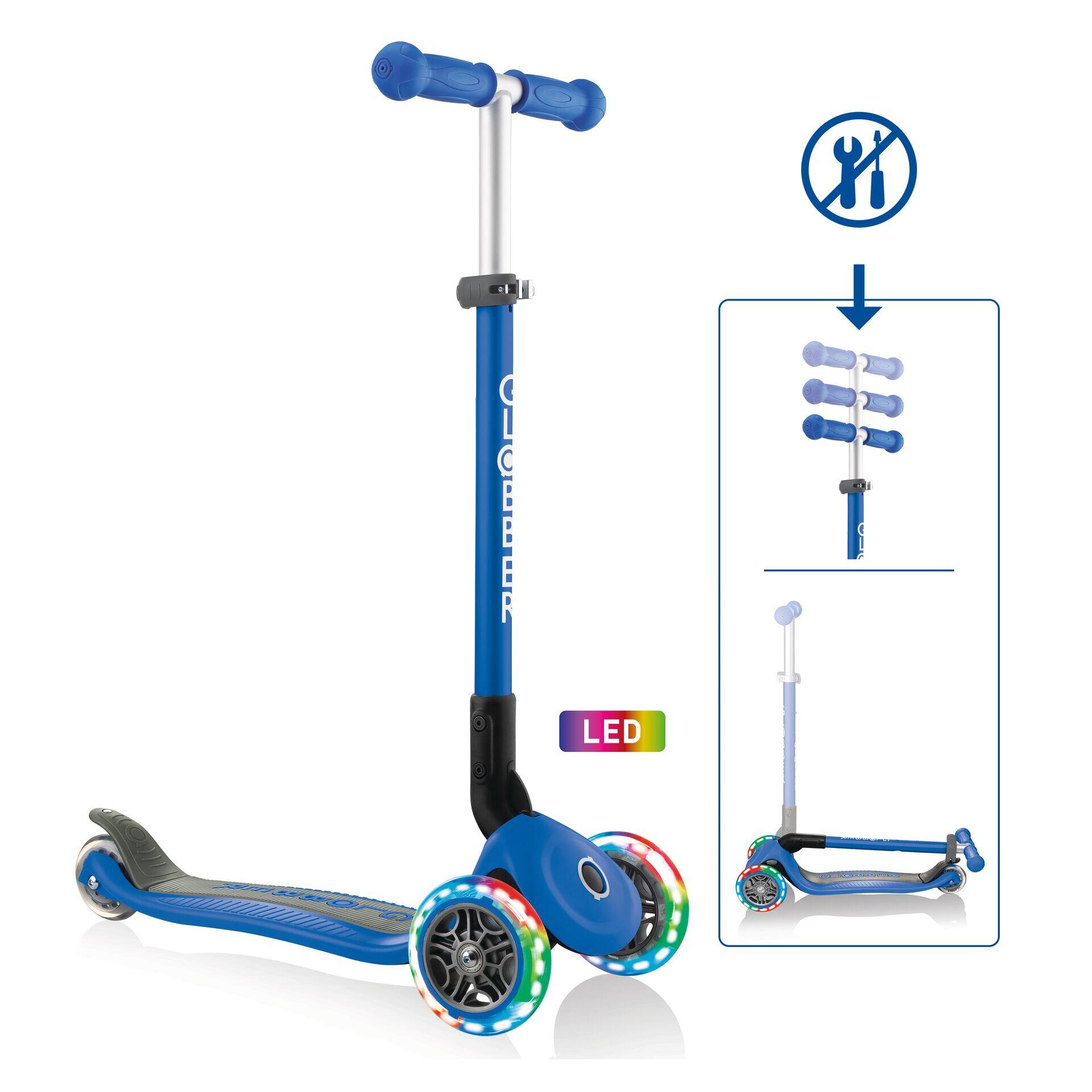 Globber Primo Foldable Lights step met 3 wielen in blauw 1/7