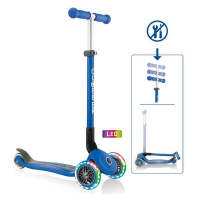 Globber primo foldable lights step met 3 wielen in blauw