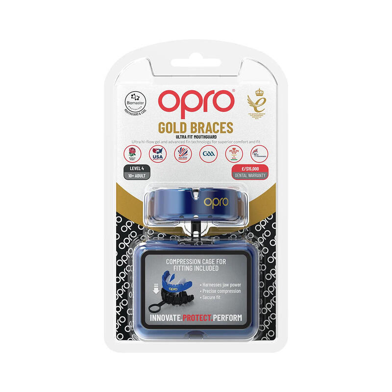 Protège-dents Opro Gold Ultra Fit Braces Bleu Roi Et Blanc