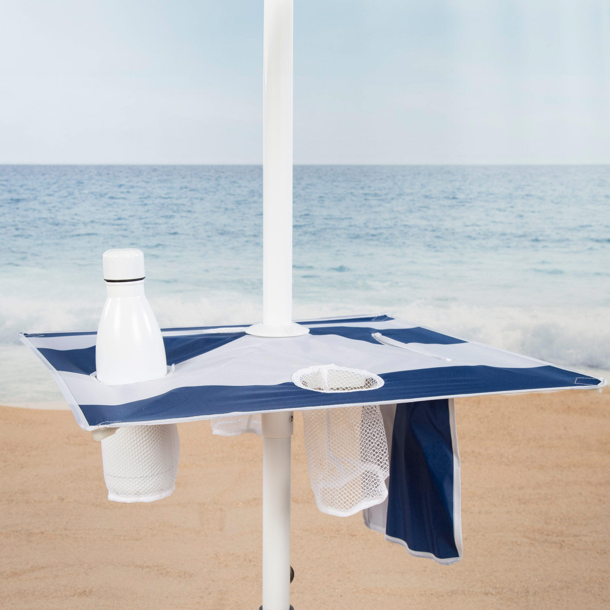 Aktive Sombrilla playa antiviento 8 varillas 210 cm rayas azules con mesa 7/7