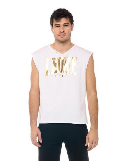T-shirt smanicata con taglio a vivo da uomo Leone New Gold