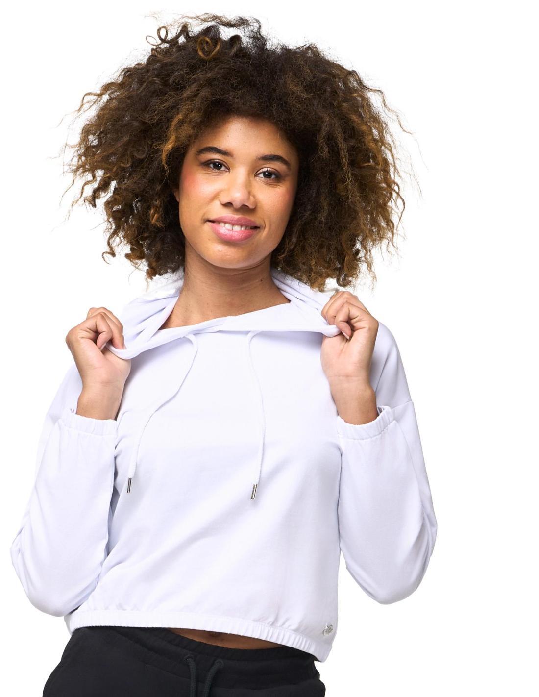 Felpa pull on corta crop con cappuccio da donna non felpata Leone Basic 5/8