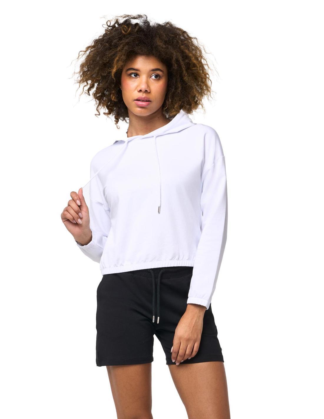 Felpa pull on corta crop con cappuccio da donna non felpata Leone Basic 3/8