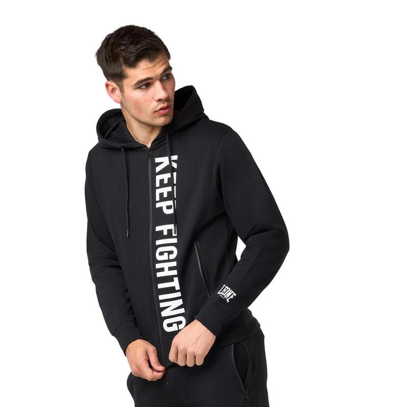 Leone B&W Sudadera con capucha y cremallera para hombre