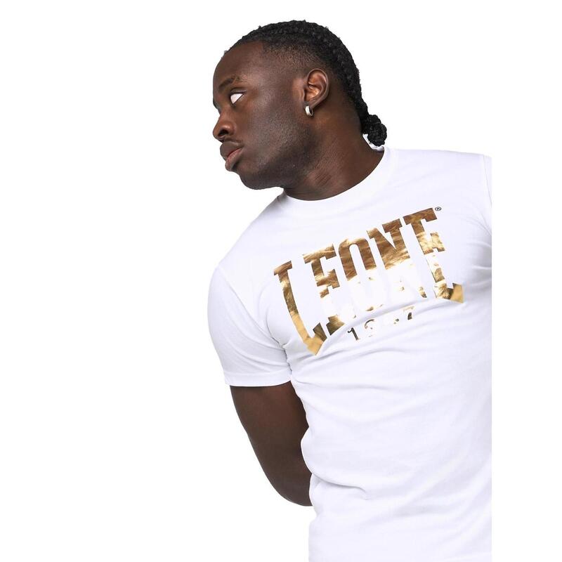 Leone New Gold-logo heren-T-shirt met korte mouwen