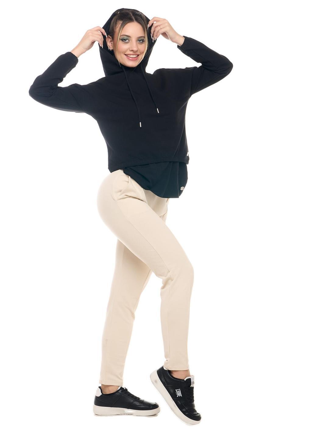 Felpa pull on corta crop con cappuccio da donna non felpata Leone Basic 3/8