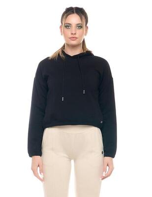 Leone basic korte crop-pull-on damessweatshirt met capuchon
