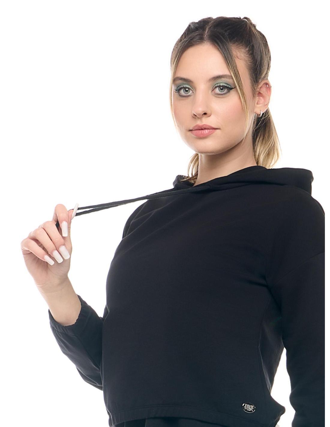 Felpa pull on corta crop con cappuccio da donna non felpata Leone Basic 5/8