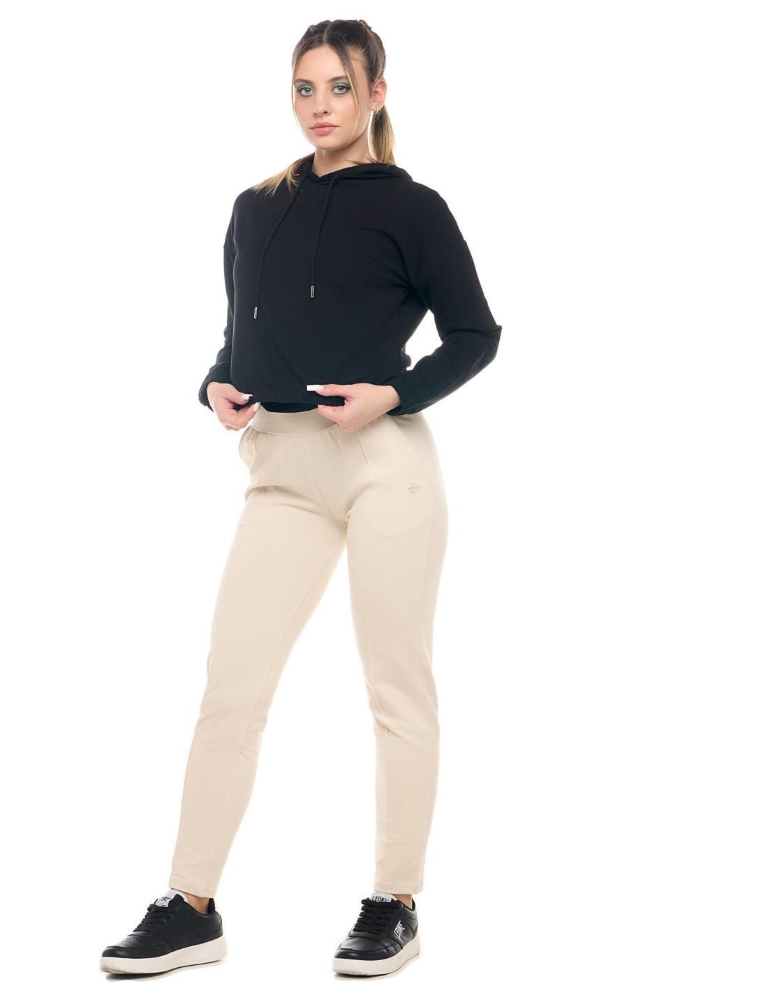 Felpa pull on corta crop con cappuccio da donna non felpata Leone Basic 2/8