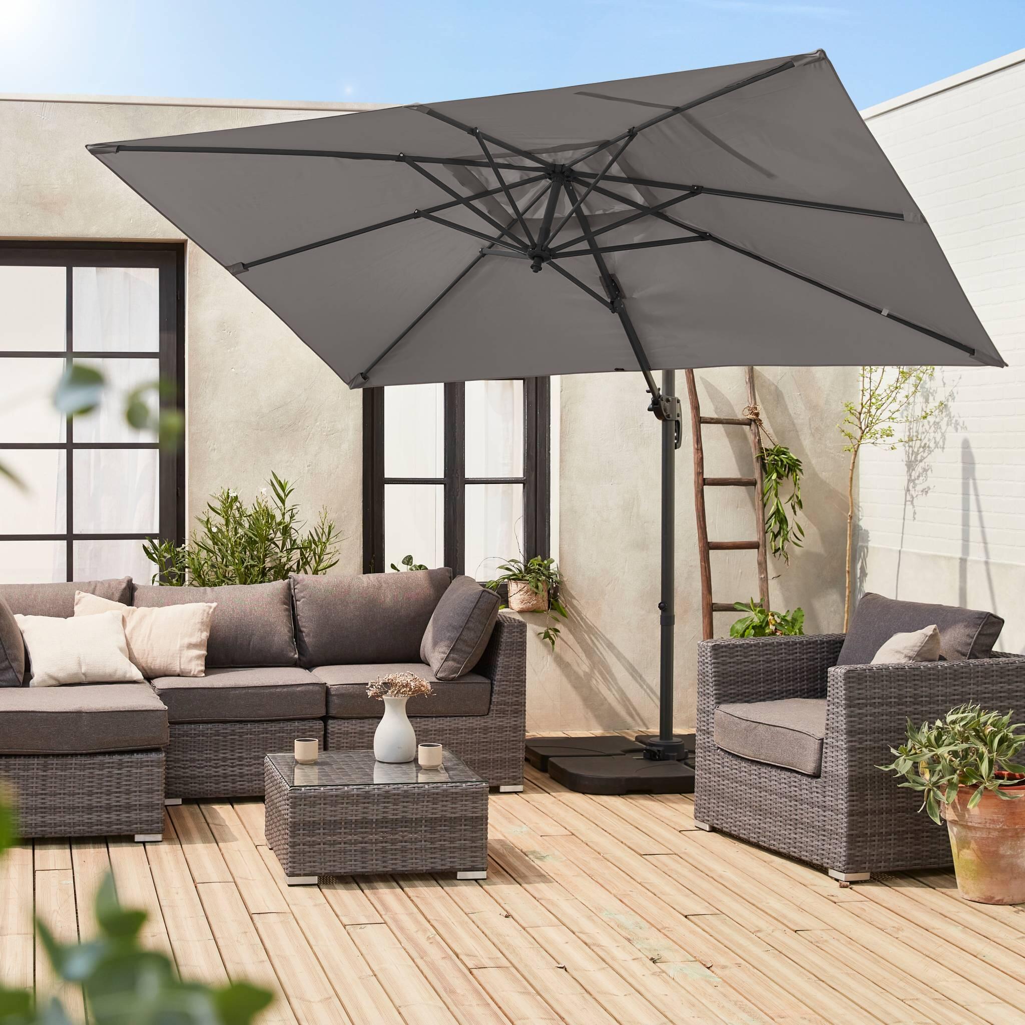 Parasol rectangular excéntrico, 3x2m, Gris 3/6