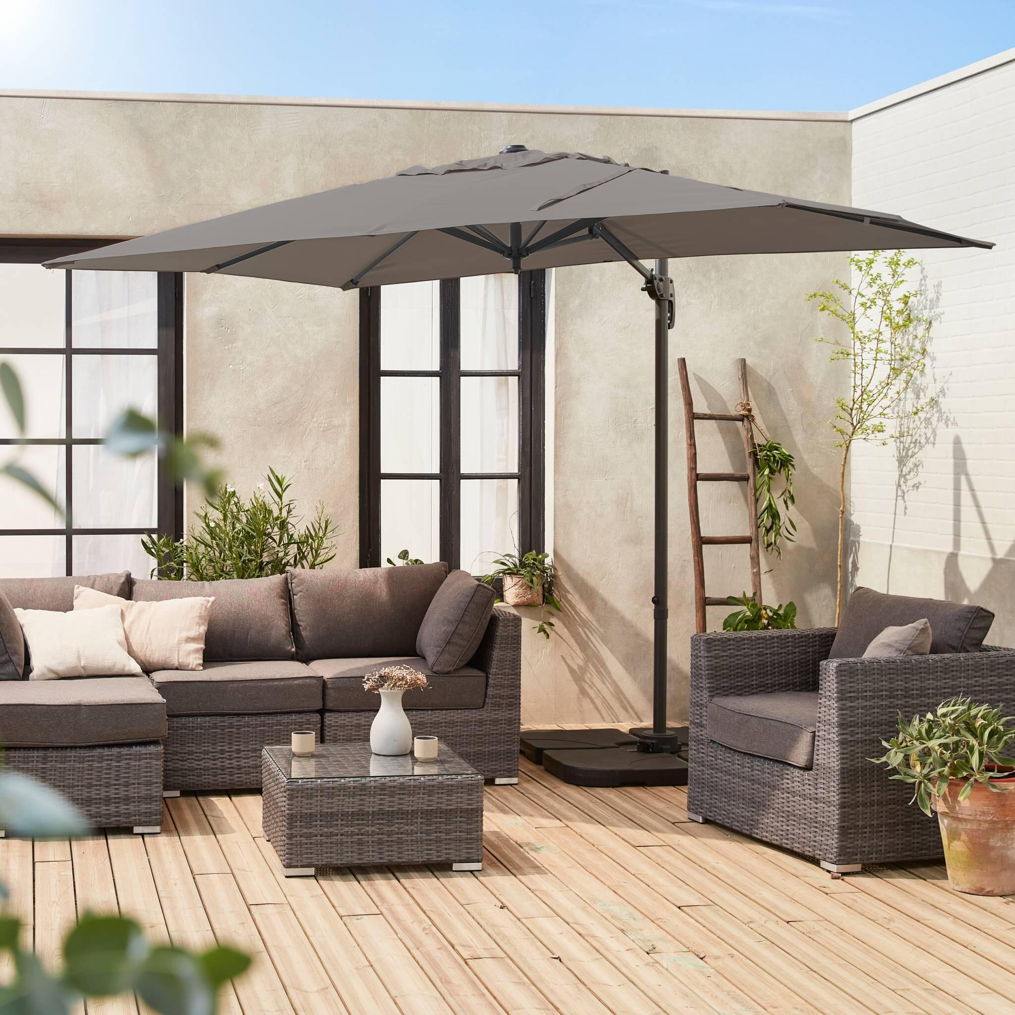 Parasol rectangular excéntrico, 3x2m, Gris 2/6