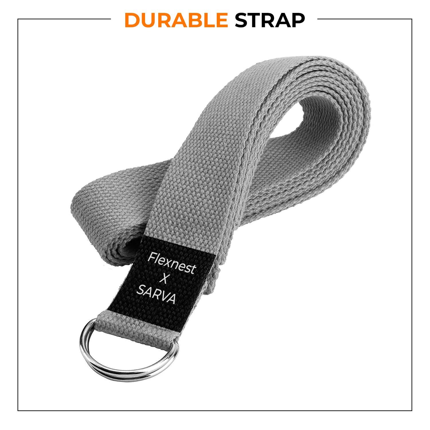 Flexnest Yoga Strap Belt for Stretching Pilates with Adjustable D-Ring Buckle - Grey