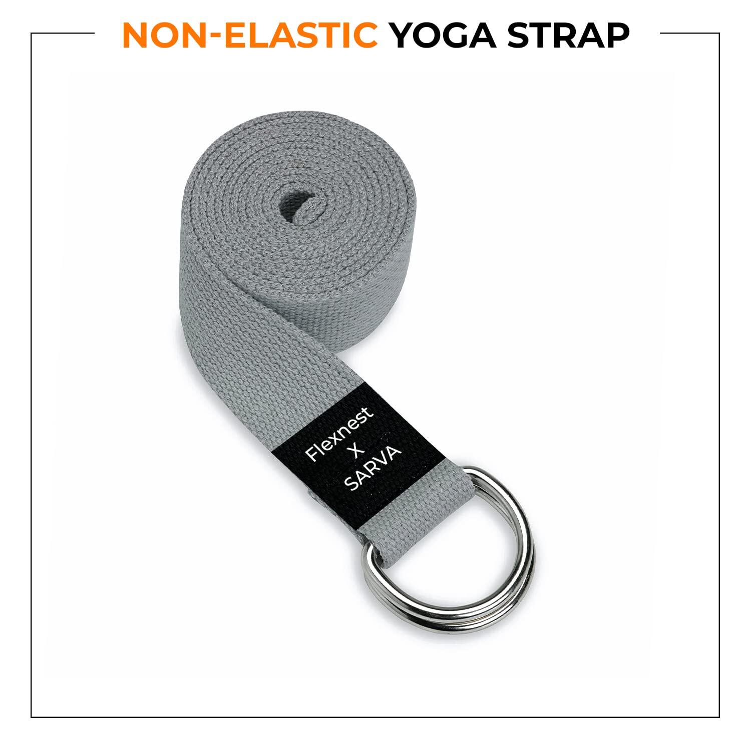 Flexnest Yoga Strap Belt for Stretching Pilates with Adjustable D-Ring Buckle - Grey
