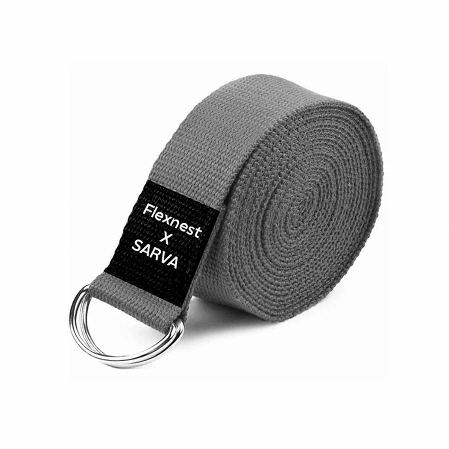 Flexnest Yoga Strap Belt for Stretching Pilates with Adjustable D-Ring Buckle - Grey