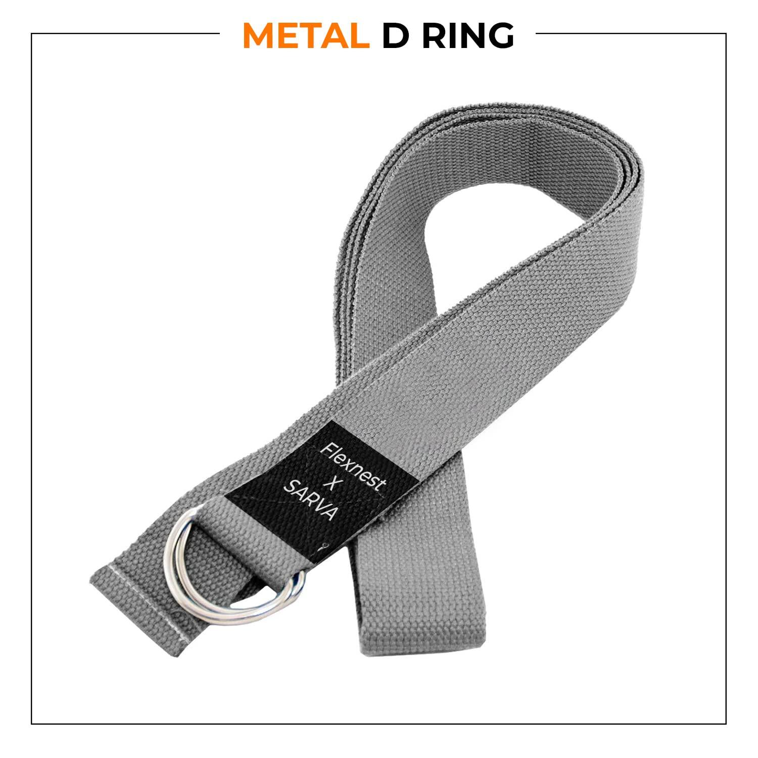 Flexnest Yoga Strap Belt for Stretching Pilates with Adjustable D-Ring Buckle - Grey