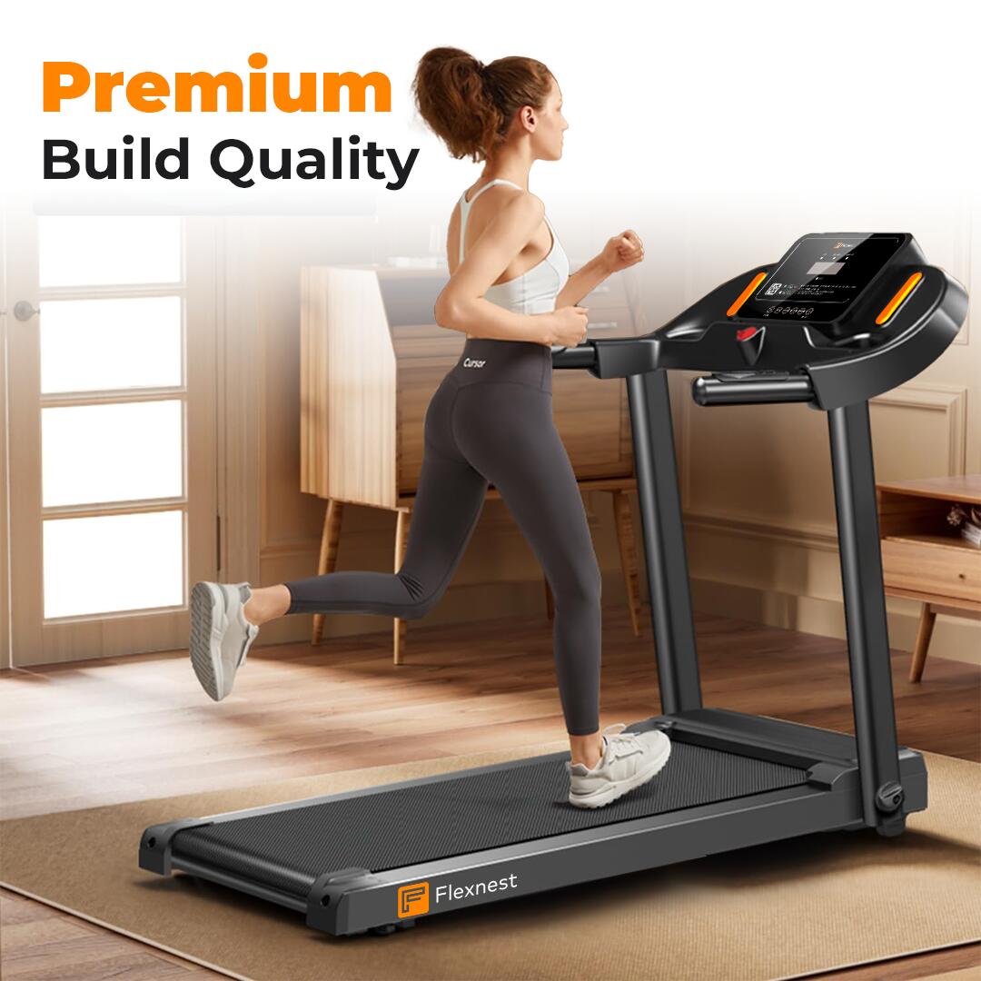 Flexnest Flextread EZ (3 HP Peak) Manual Incline Motorized Treadmill with in-Built Bluetooth Speaker, Max Speed 14km/hr - Black