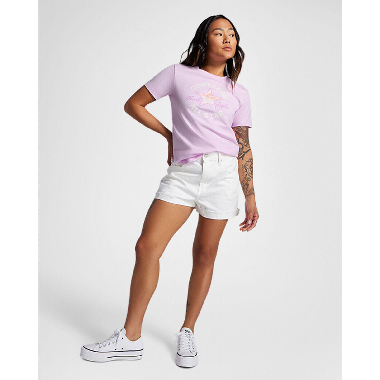 T-shirt Converse Chuck Taylor Patch T-Shirt, Paars, Dames 3/4