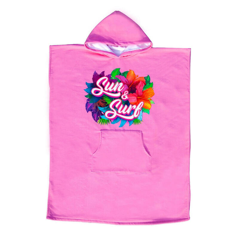 PONCHO SURF ADULTO ROSA 90X220CM COM TOALHA MICROFIBRA