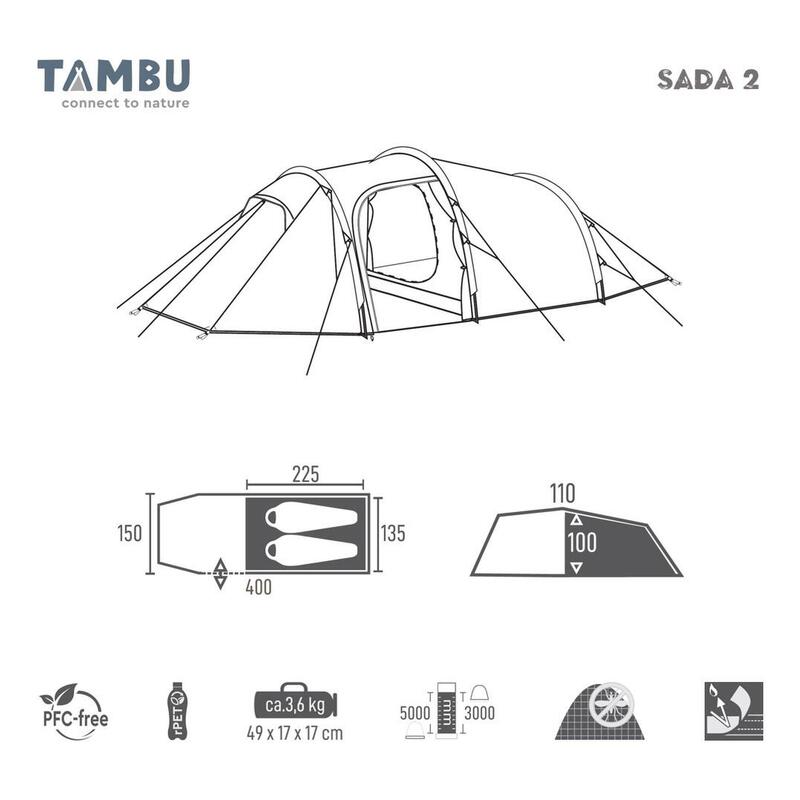 TAMBU Tenda da trekking SADA 2 | Tenda a tunnel per 2 persone | Bianco